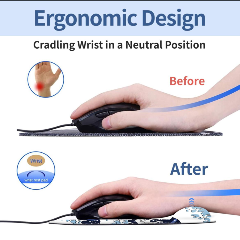 Ergonomic mouse pad, gel wrist non-slip PU base with wrist support for office homes