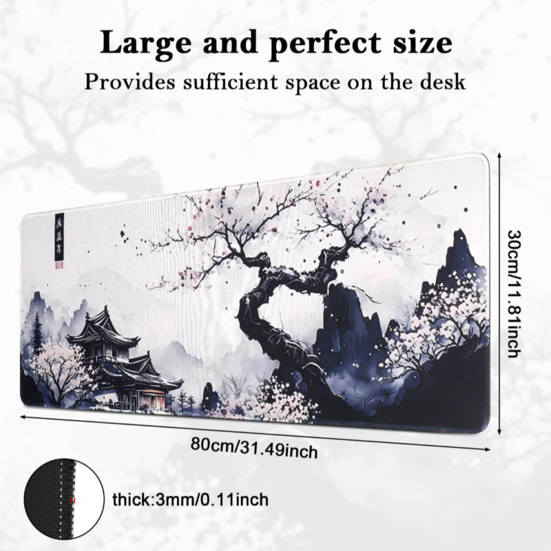 XXL, Gaming mousepad 80 cm x 30 cm, large mousepad with sewn edge, non-slip desk mat, extended large mouse pad for office and home desk mat