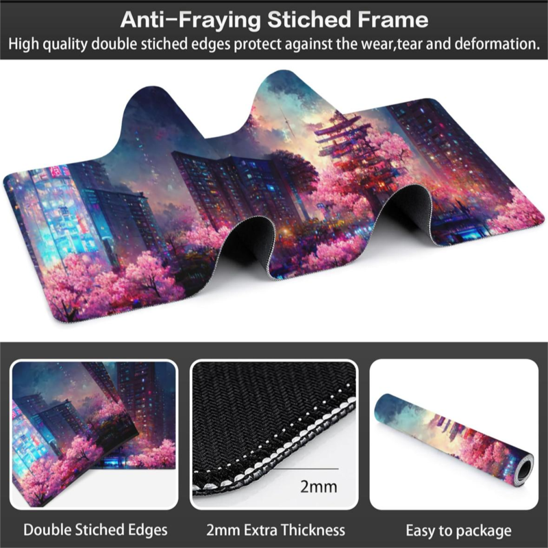 Beautiful night scene game keyboard mouse pad, non-slip rubber base table pad waterproof mouse pad