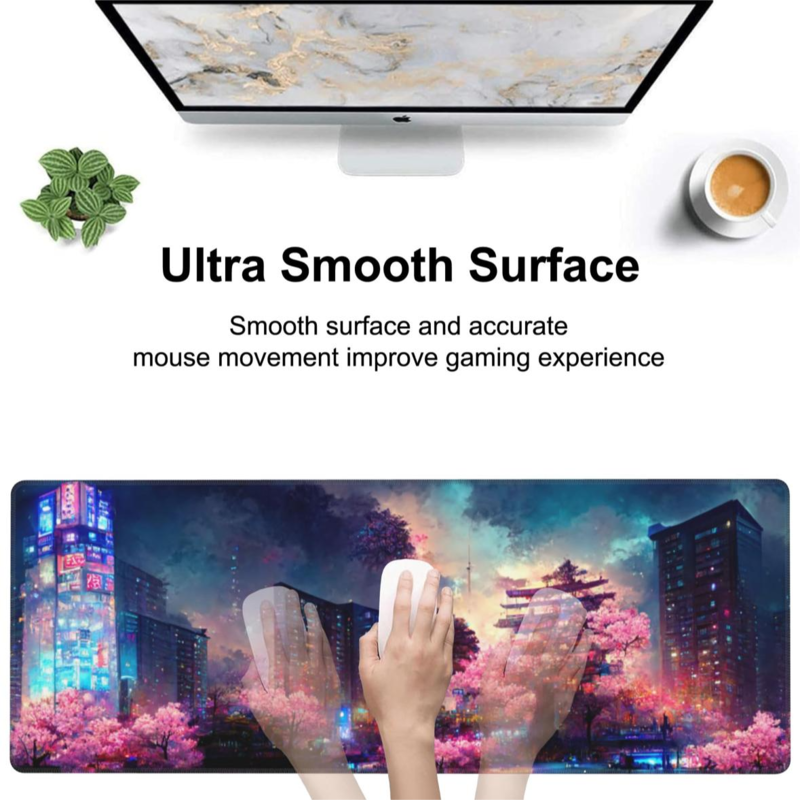 Beautiful night scene game keyboard mouse pad, non-slip rubber base table pad waterproof mouse pad