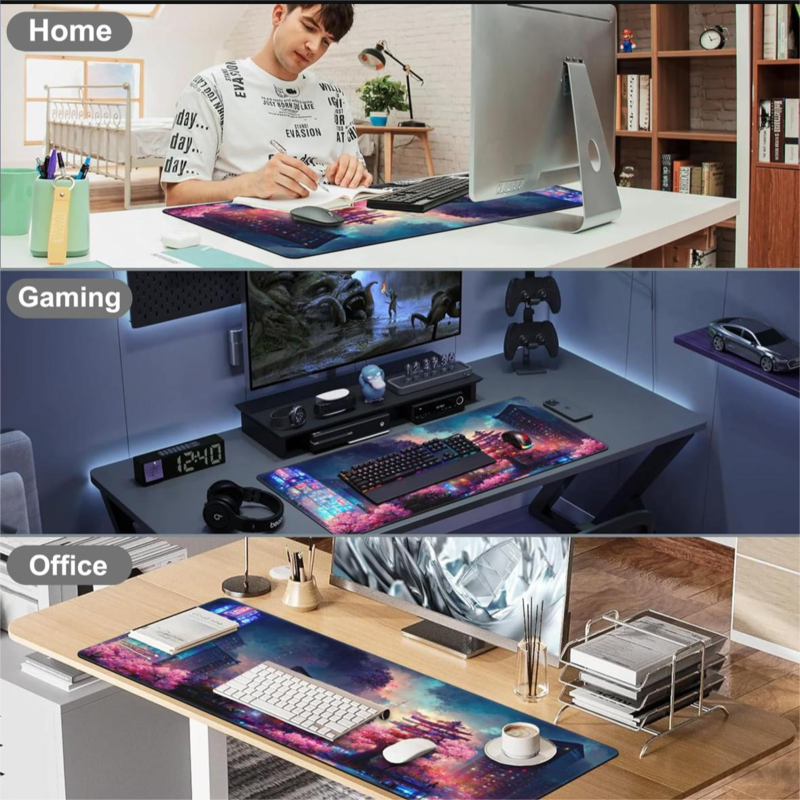 Beautiful night scene game keyboard mouse pad, non-slip rubber base table pad waterproof mouse pad