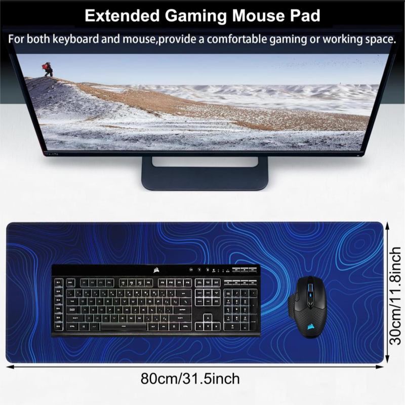 80 cm x 30 cm waterproof mouse pad with thick sewn edges on non-slip rubber sole