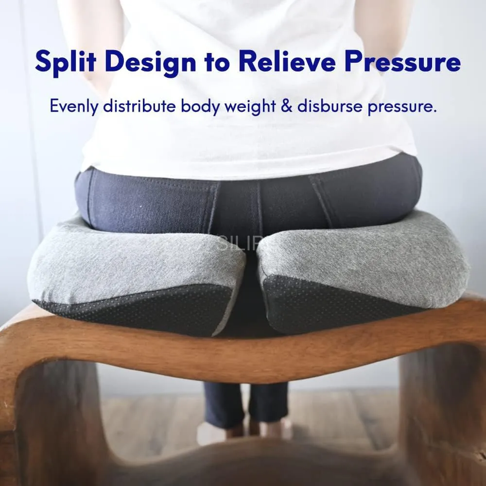 Patented pressure-relieving seat cushion for office chairs and car seats