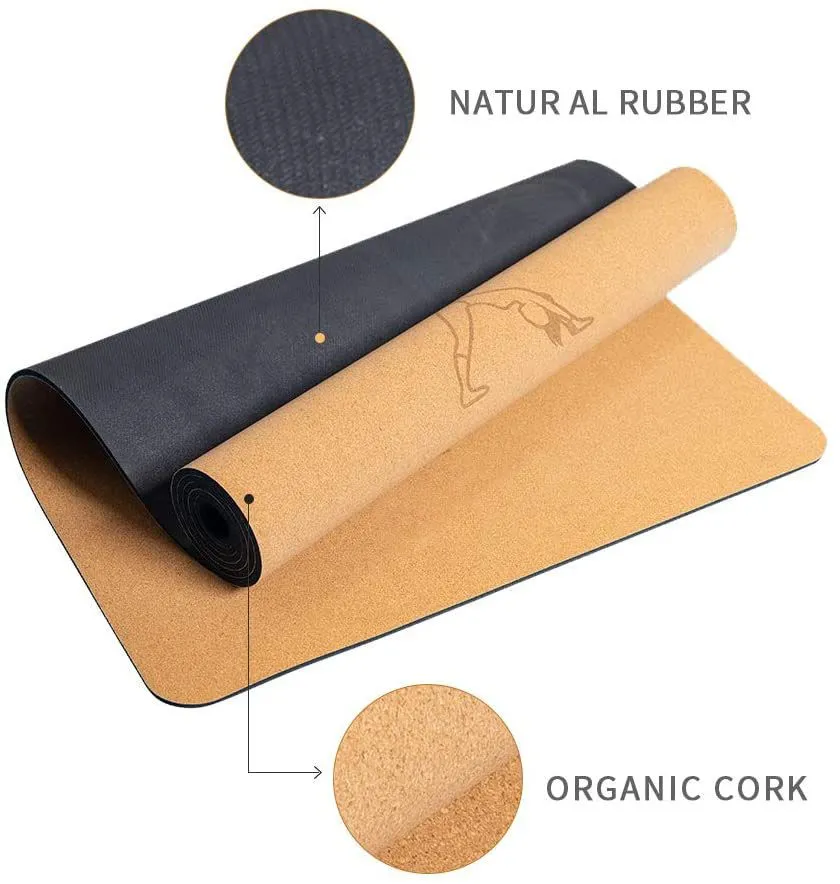 Anti Slip Natural Rubber Eco Environmental Cork Yoga Mat with Resistance Bands