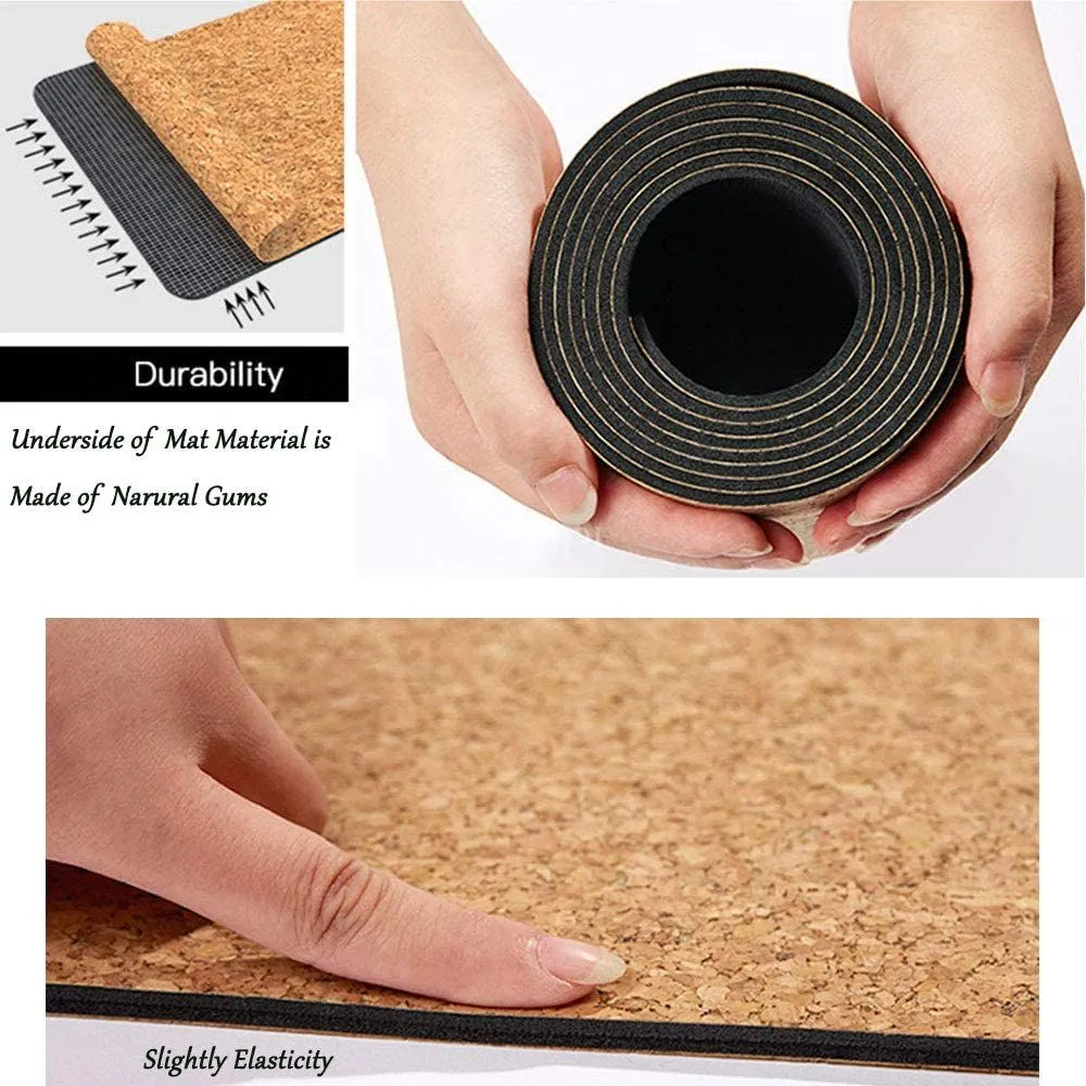 Anti Slip Natural Rubber Eco Environmental Cork Yoga Mat with Resistance Bands