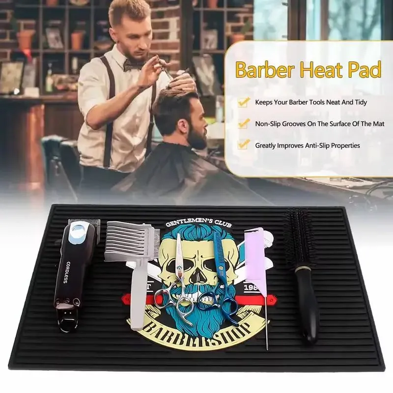 PVC Barber Tool Pad，11.81"x17.72"Anti-Slip Flexible Rubber Barber Mat