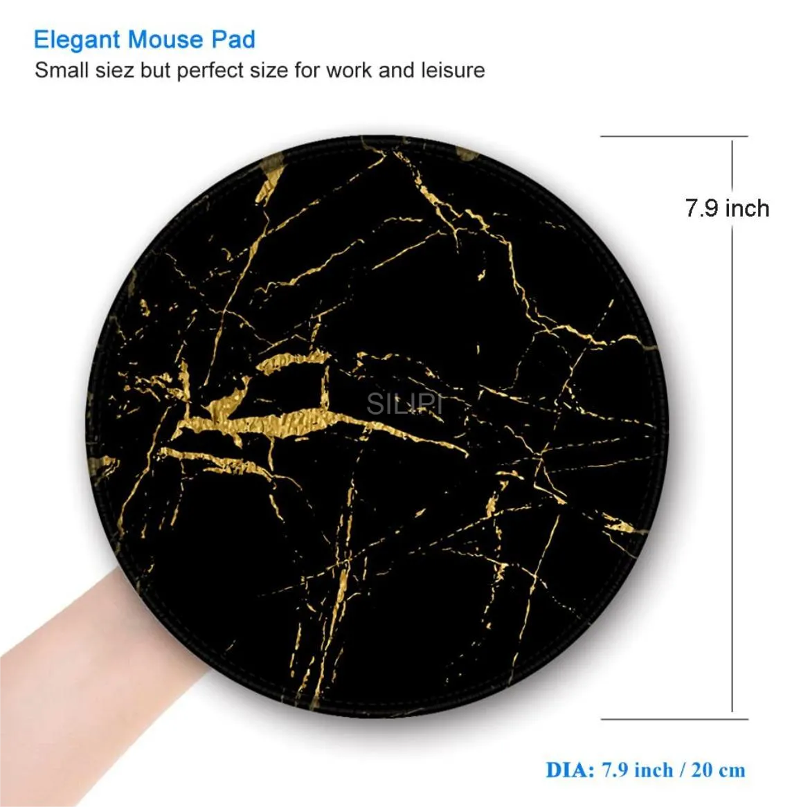 Round black marble textured mouse pad Small size 7.9 "x7.9"