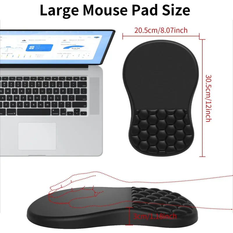 Black non-slip base massage designed ergonomic mouse pad