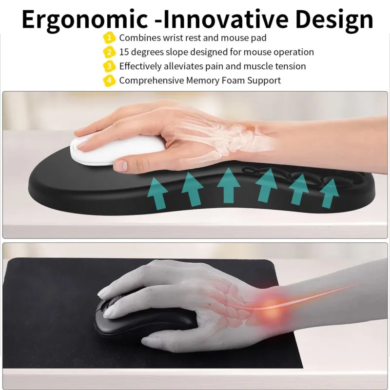 Black non-slip base massage designed ergonomic mouse pad