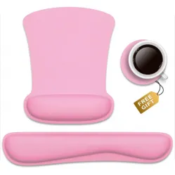 Ergonomic mouse pad wrist support and keyboard set Foam non-slip rubber base Cute mouse pad pink