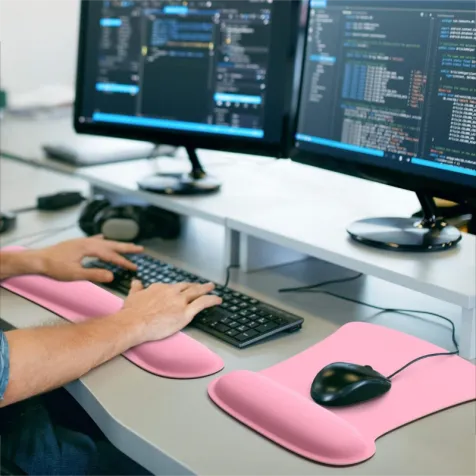 Ergonomic mouse pad wrist support and keyboard set Foam non-slip rubber base Cute mouse pad pink