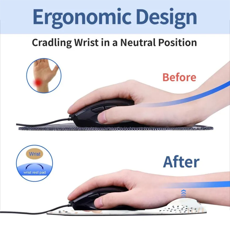 Ergonomic mouse pad with wrist support non-slip PU base for pain relief, laptop, office, home (flower)