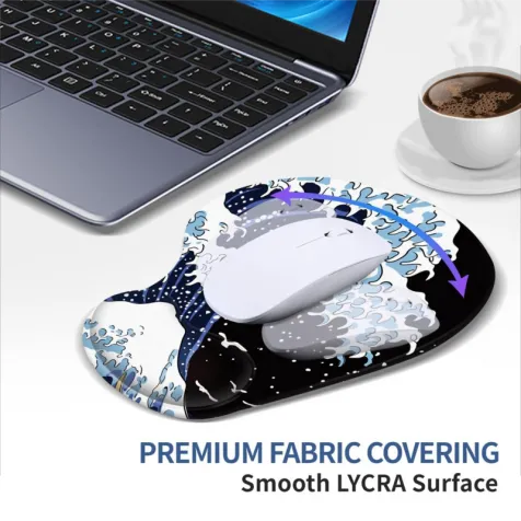 Wavy pattern ergonomic mouse pad, gel wrist non-slip PU base with wrist support for office homes