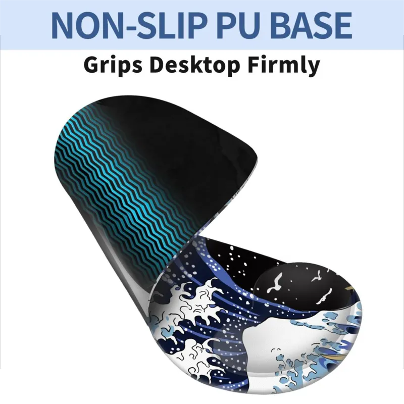 Wavy pattern ergonomic mouse pad, gel wrist non-slip PU base with wrist support for office homes