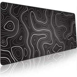 Minimalist Topographic Map Mouse Pad - black and White non-slip XXL gaming table pad