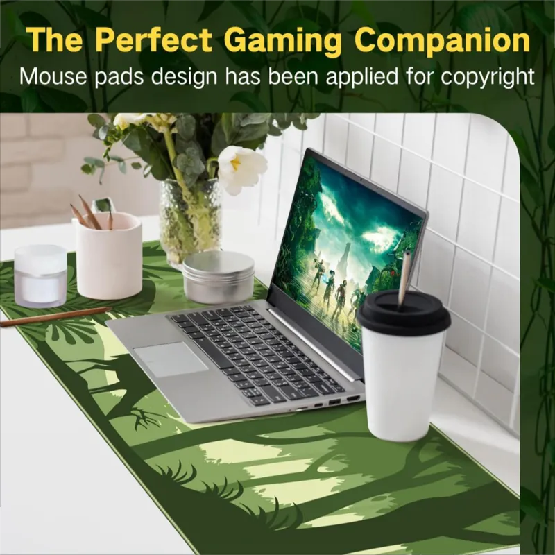 Deer pattern non-slip rubber base thick gaming mouse pad, 35.4 x 15.7 x 0.12 inches