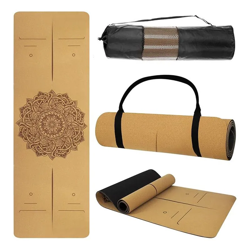 72 x 24in Cork Exercise Mat with Rubber Padding and Carrying Loop