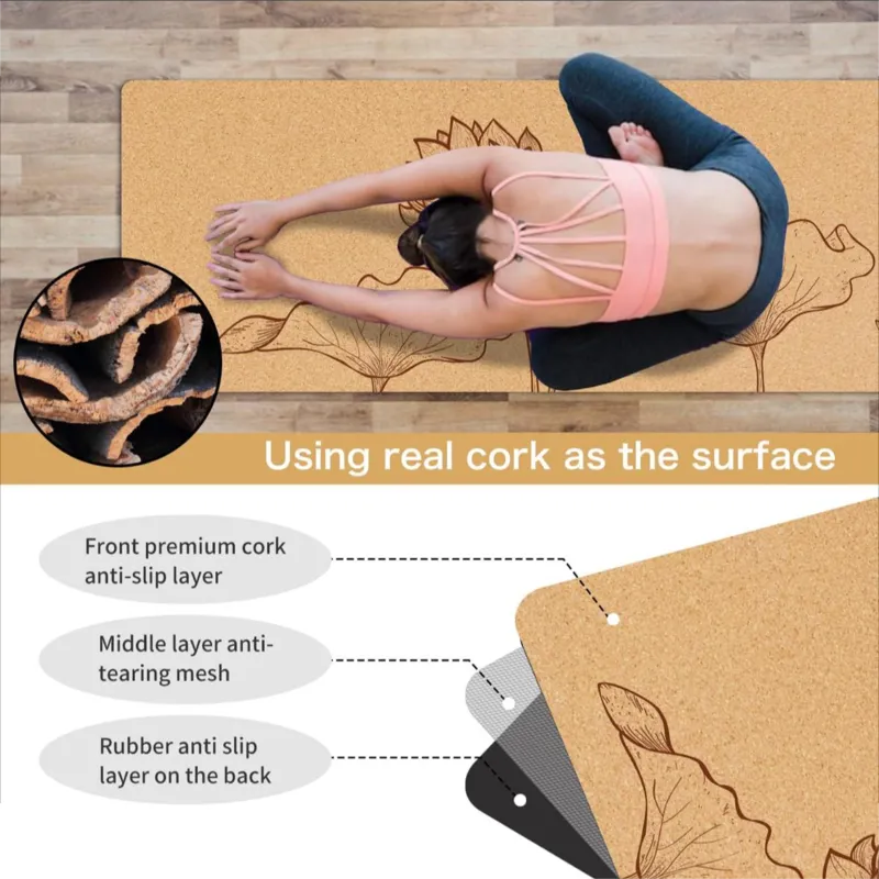 100% Natural Yoga Mat Non-slip Cork Yoga mat - perfect for hot yoga, Pilates