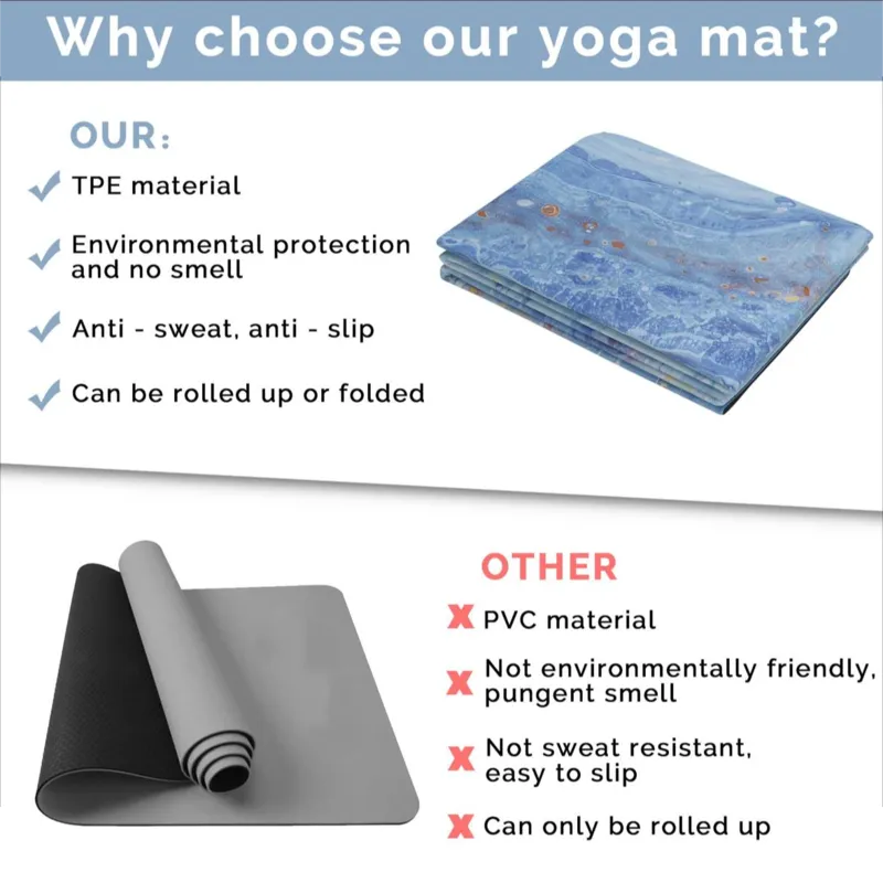 Suede printed folding travel non-slip fitness and exercise yoga mat