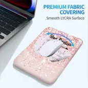 Pink strap wrist support, mouse pad with comfortable gel wrist and non-slip PU base mouse pad