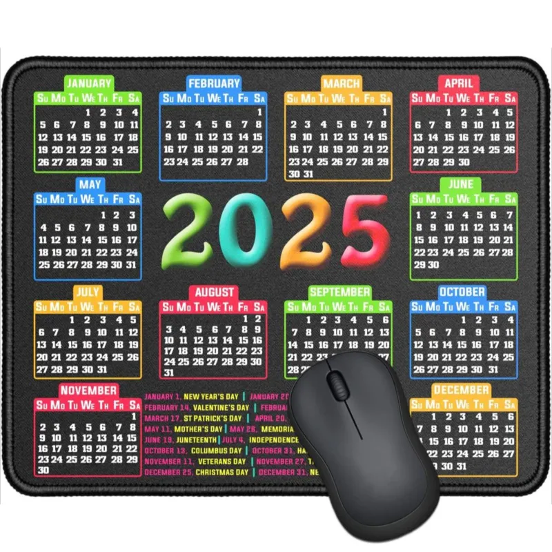 (2025 Calendar black)9.6 x 7.9 x 0.1 inch with non-slip rubber base, computer mouse pad