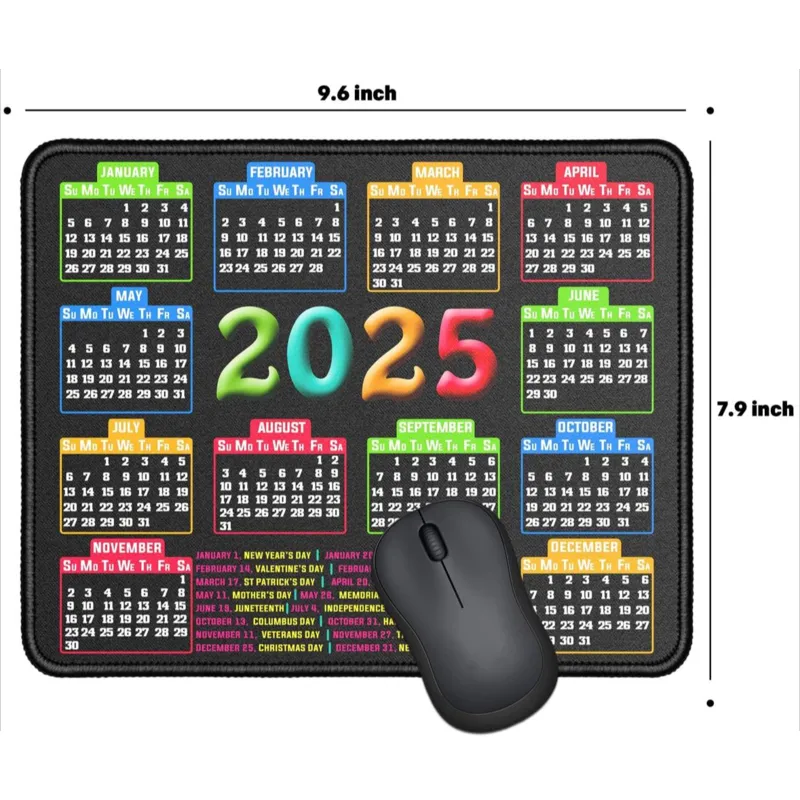 (2025 Calendar black)9.6 x 7.9 x 0.1 inch with non-slip rubber base, computer mouse pad