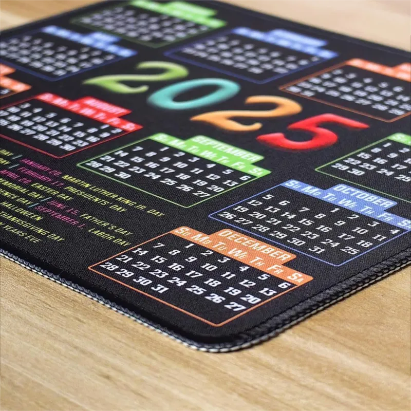 (2025 Calendar black)9.6 x 7.9 x 0.1 inch with non-slip rubber base, computer mouse pad