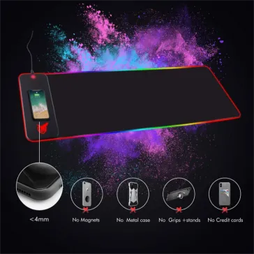 800x300x4mm waterproof and non-slip RGB gaming mouse pad with 10W fast charging