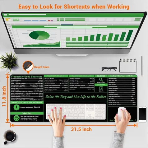 Shortcut Mouse Pad - Large XL Computer Office Spreadsheet Keyboard Pad