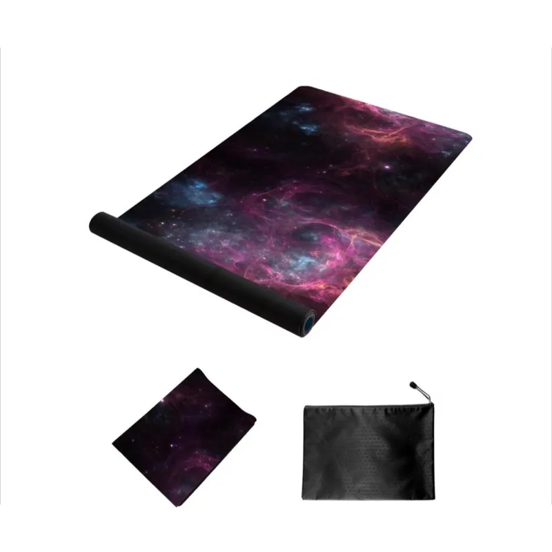 Natural rubber foldable lightweight suede leather printed travel yoga mat