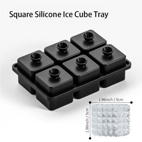 Ice Ball Molds 6 Chamber Square Silicone Ice Cube Tray BPA Free Reusable Ice Molds