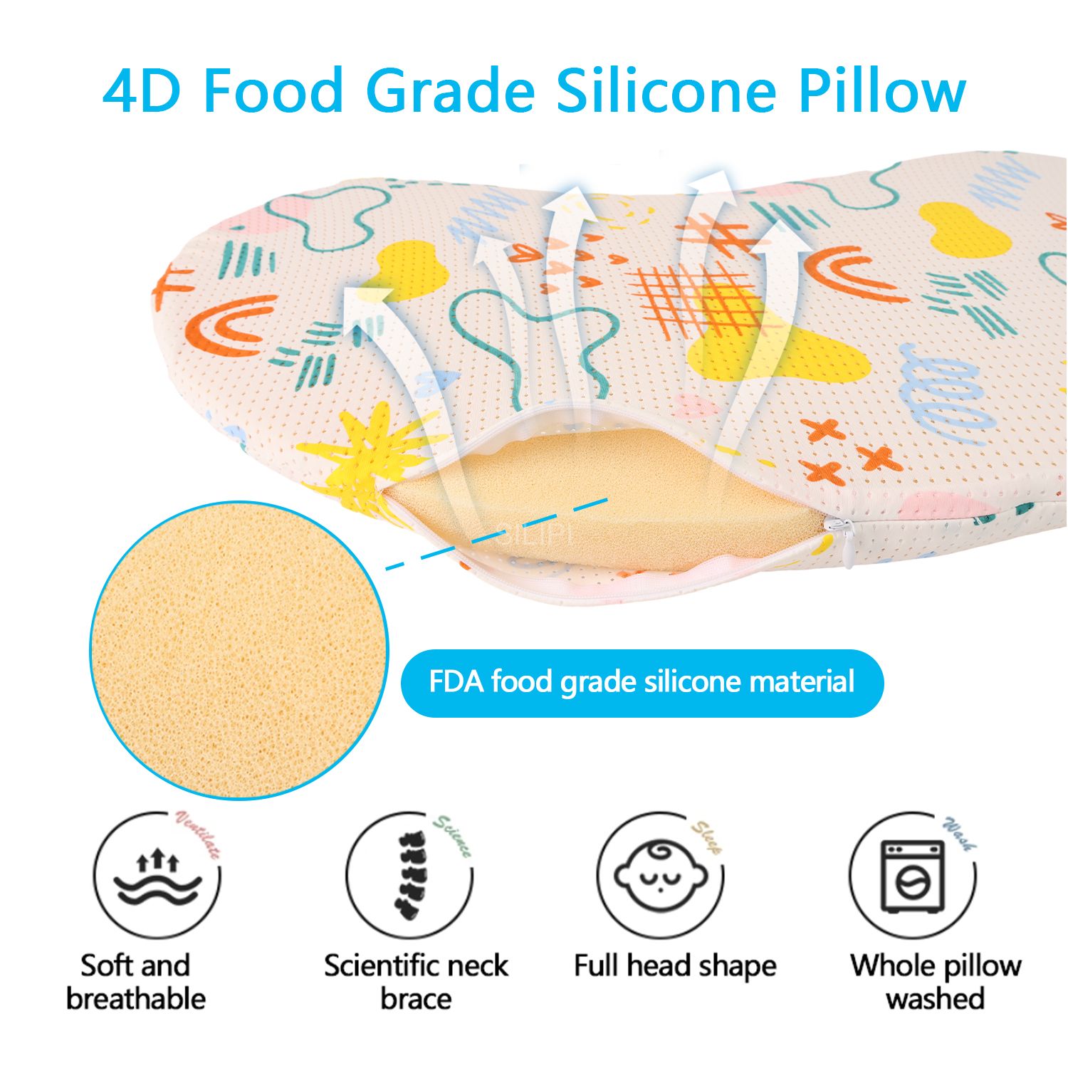 Bulk Wholesale Innovative Material  Washable Silicone Foam Pillow  For 3-4 Years Old Babys Pillow