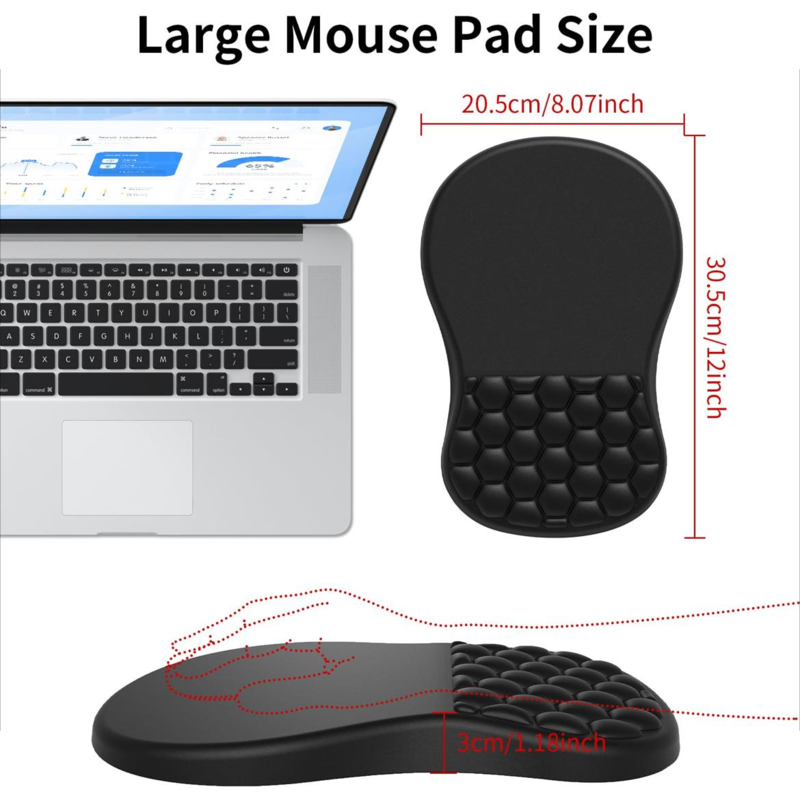 Black non-slip base massage designed ergonomic mouse pad