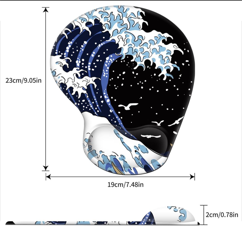 Wavy pattern ergonomic mouse pad, gel wrist non-slip PU base with wrist support for office homes