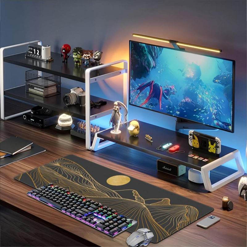 Gaming keyboard mouse pad, non-slip rubber base table pad with thick sewn edges waterproof mouse pad