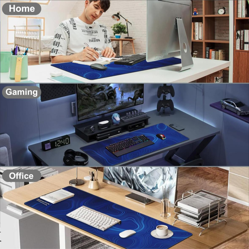 Dark blue terrain line art game keyboard mouse pad, non-slip rubber sole mouse pad mouse pad