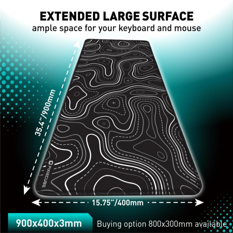 Minimalist Topographic Map Mouse Pad - black and White non-slip XXL gaming table pad