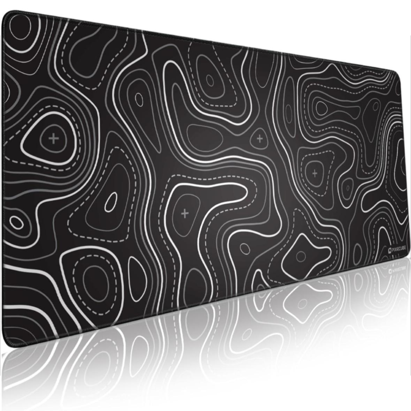 Minimalist Topographic Map Mouse Pad - black and White non-slip XXL gaming table pad