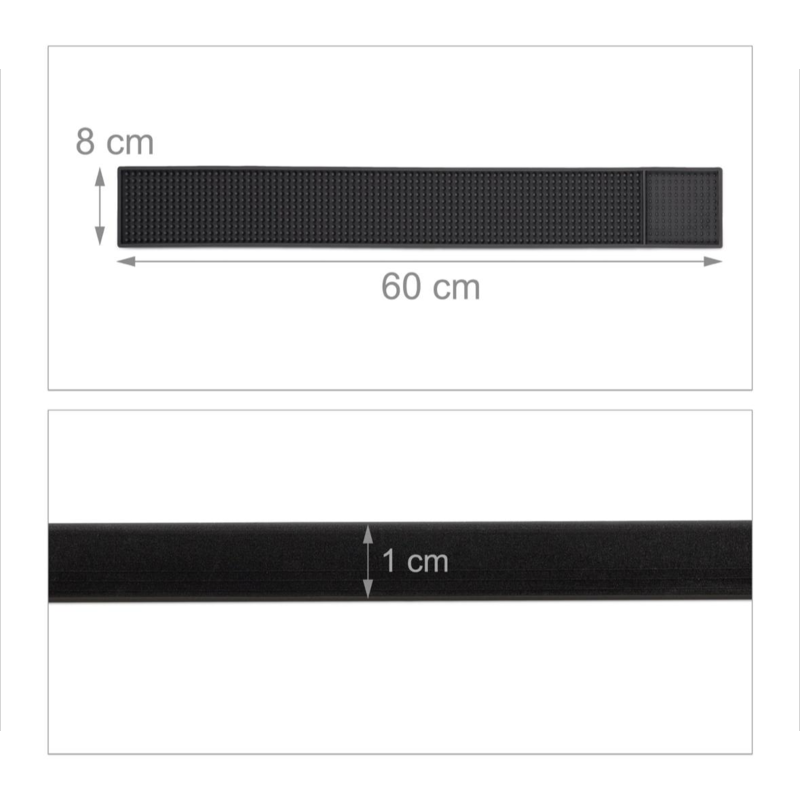 Black 60 x 8 cm PVC drain pad with raised points for bars and sinks