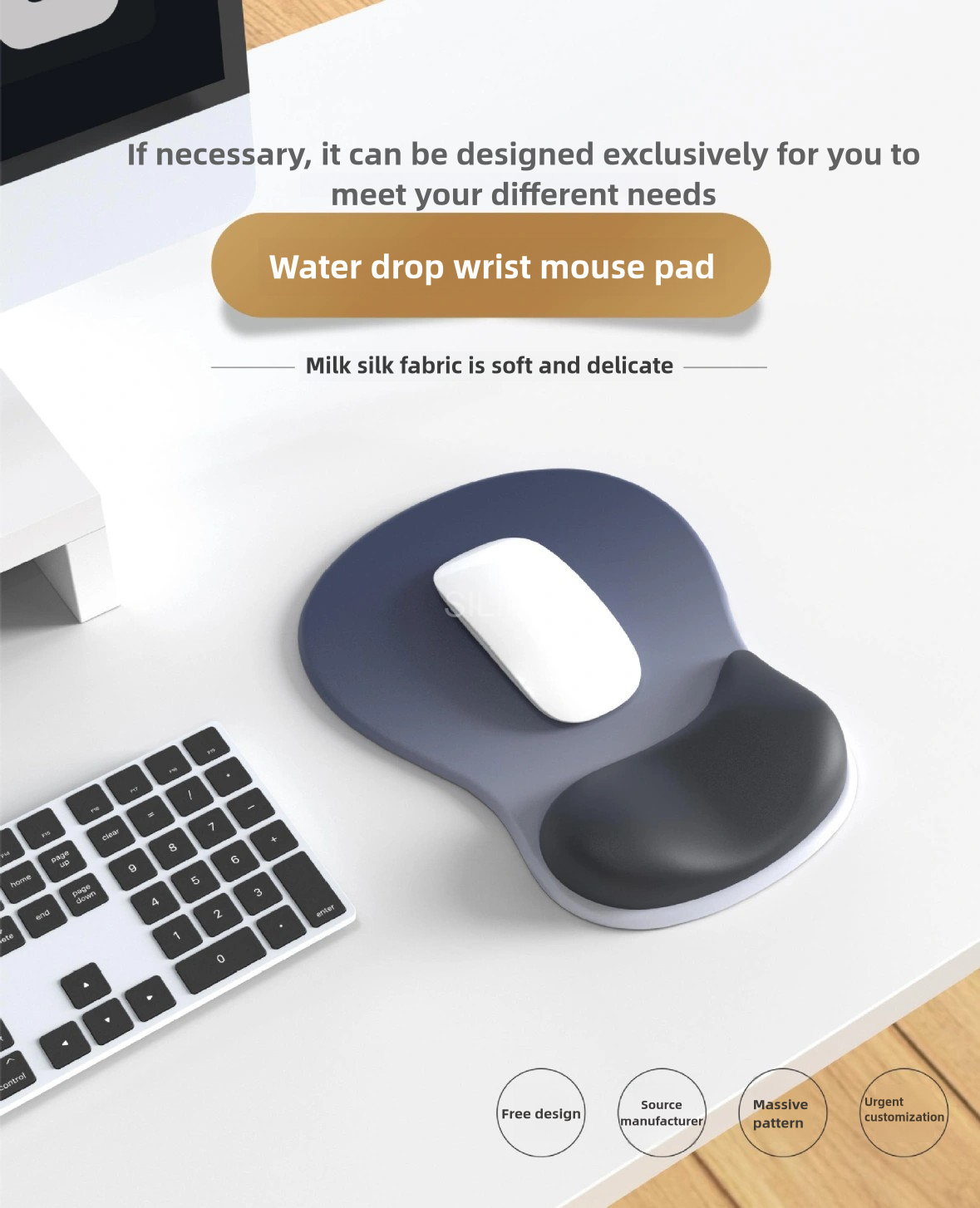 Simple water drop silicone wrist pad thickened anti-slip computer hand pad customized