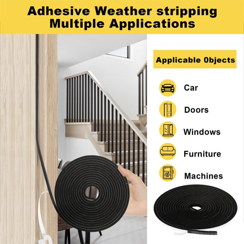 Door and window self-adhesive sealing tape,5 m (L)x6 mm (W)x5 mm (D) foam tape, rubber sealing cold, anti-collision, sound insulation