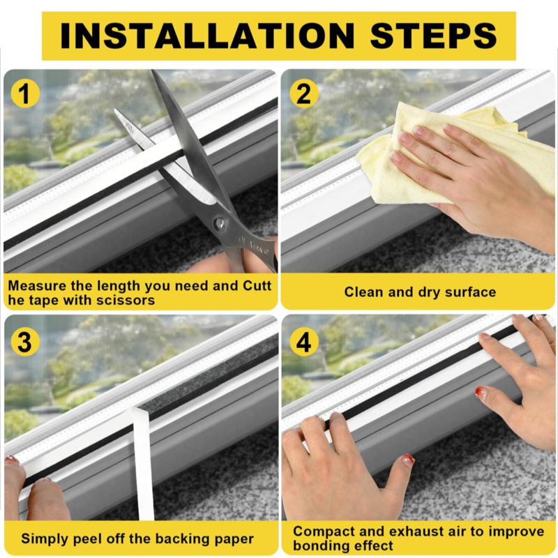 Door and window self-adhesive sealing tape,5 m (L)x6 mm (W)x5 mm (D) foam tape, rubber sealing cold, anti-collision, sound insulation