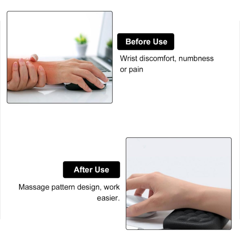 Black keyboard handball pad, memory foam wrist support, reduce arm load, elbow fatigue during computer use