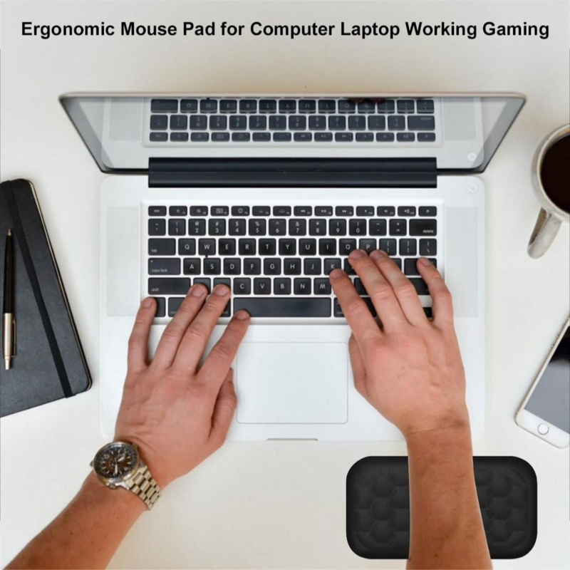 Black keyboard handball pad, memory foam wrist support, reduce arm load, elbow fatigue during computer use