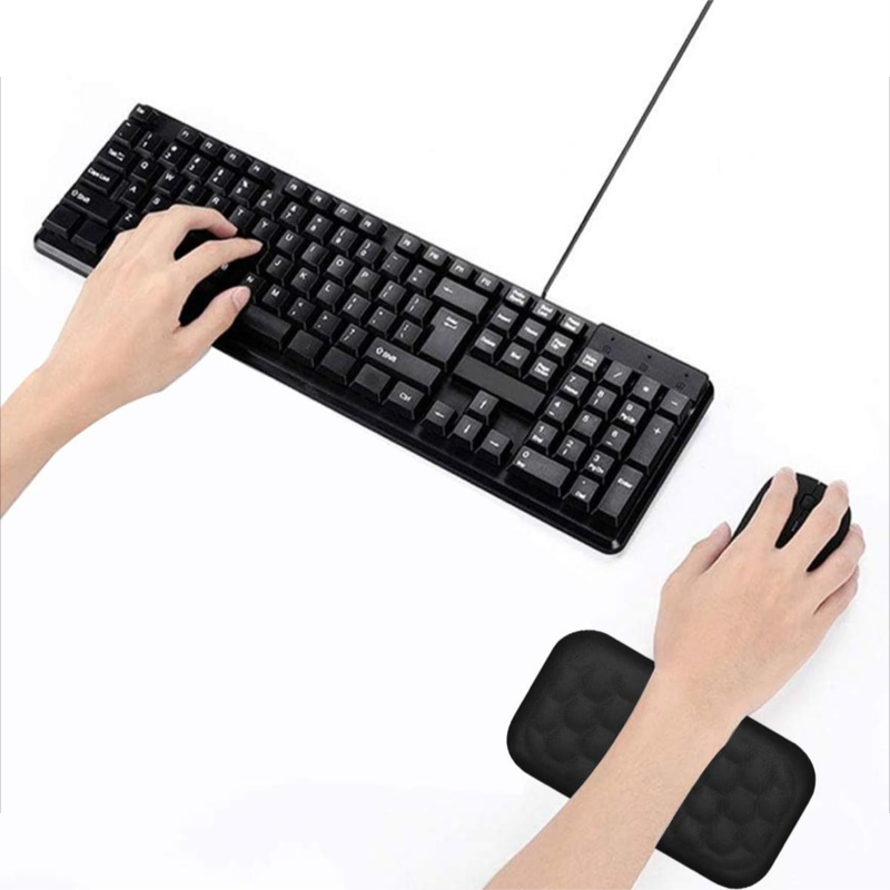 Black keyboard handball pad, memory foam wrist support, reduce arm load, elbow fatigue during computer use