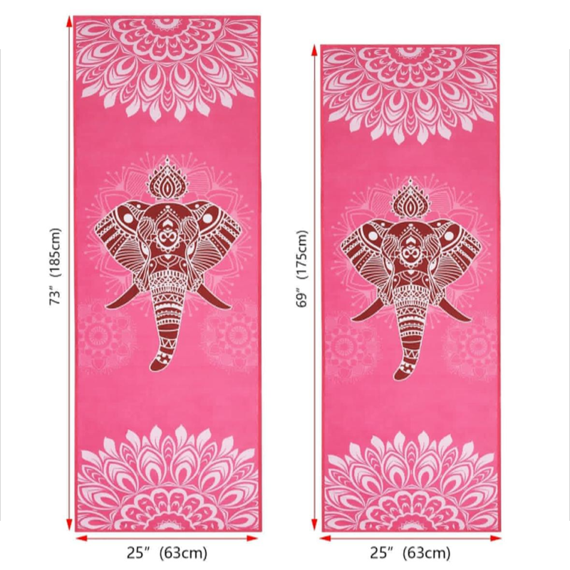 Pilates Fitness Towel Mat (185.4 cm x 63.5 cm, elephant pattern) Microfiber non-slip yoga mat